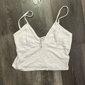 White Ribbed V-Neck Crop Top